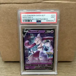 2022 POKEMON SWSH BLACK STAR PROMO POKEMON GO V BATTLE DECK #223 MEWTWO V PSA 9 - Image 1