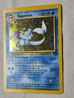 Played (LP) Vaporeon -Holo #12 Jungle Pokemon TCG - Image 3