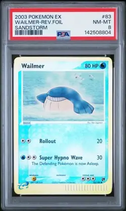 2003 POKEMON EX SANDSTORM #83 WAILMER-REV.FOIL SANDSTORM PSA 8 - Image 1