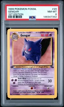 Pokemon Gengar Fossil 1st Edition NON Holo Rare #20 PSA 8 - Image 1