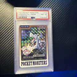 Pokemon Carddass 1997 Pocket Monsters Aerodactyl Holo Prism No. 142 PSA 8 NM-MT - Image 1