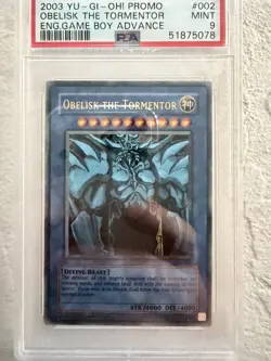 Yugioh PSA 9 MINT Obelisk the Tormentor GBI-002 Ultra Rare GBA Promo 2003 - Image 1