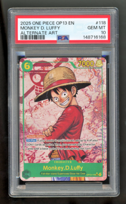2025 ONE PIECE OP13-CARRYING ON HIS WILL ALTERNATE ART MONKEY D. LUFFY PSA 10 - Image 1