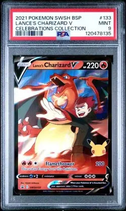LANCE'S CHARIZARD V #133 PSA 9 2021 POKEMON SWSH PROMO CELEBRATIONS COLLECTION - Image 1