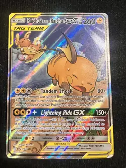 Pokemon Raichu & Alolan Raichu GX TAG TEAM Ultra Rare Full Art 221/236 Holo - Image 1