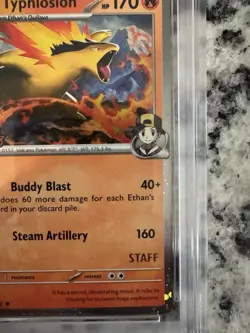 PSA 9 STAFF STAMPED Pokemon Destined Rivals Ethan's Typhlosion Prerelease-Staff - Image 2