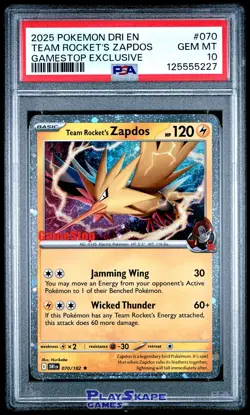 Pokemon Card PSA 10 Team Rocket’s Zapdos 070/182 GameStop DRI Promo Holo 2025 #1 - Image 1