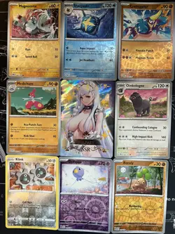 Rare Sexy Anime Waifu Card and 8 Holographic pokemon cards - Image 1