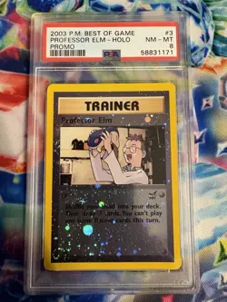 Pokemon 2003 Best of Game Professor Elm Reverse Holo Black Star Promo PSA 8 - Image 1