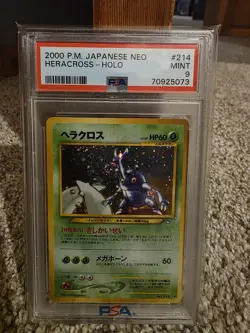 2000 Pokemon Japanese Neo Genesis Heracross #214 PSA 9 MINT Double swirl - Image 1