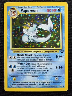 [Lp] Vaporeon Pokemon TCG Jungle 12/64 Holo Rare Vintage - Image 1