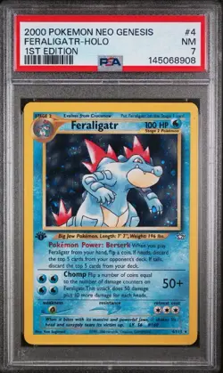 PSA 7 Feraligatr 1st Edition Holo 4/111 Neo Genesis 2000 Pokemon Card (Insured) - Image 1