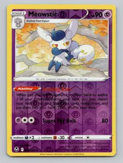Reverse Holo Meowstic 082/195 Uncommon SWSH12: Silver Tempest Pokemon - Image 1
