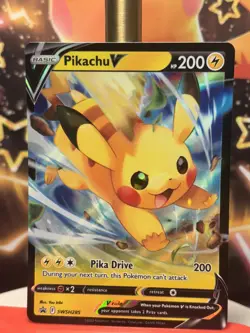 Pokemon TCG Pikachu V SWSH285 Black Star Promo Card Crown Zenith Near Mint - Image 1
