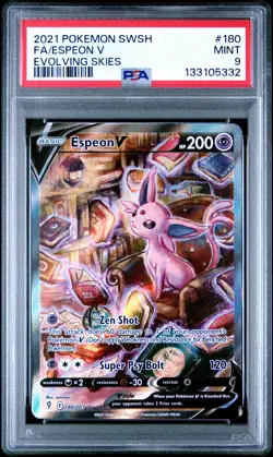 2021 Pokemon Sword & Shield Evolving Skies Espeon V #180 FA PSA 9 MINT - Image 1