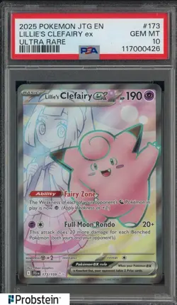 2025 Pokemon JTG EN #173 Lillie's Clefairy ex Ultra Rare PSA 10 GEM MINT - Image 1