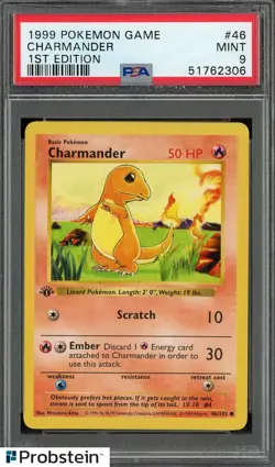 1999 Pokemon Game 1st Edition #46 Charmander PSA 9 MINT - Image 1