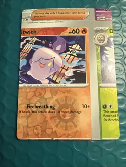 Pokemon Card - Error Miscut NFC Litwick Obsidian Flames 036/197 Reverse Holo - Image 1