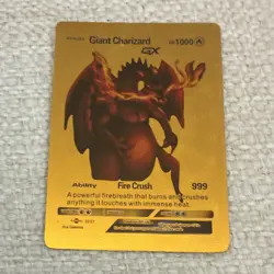 Charizard GX Gold Metal Pokemon Card 02/21 Fire Dragon 999 HP Collectible - Image 1