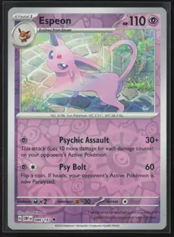 Espeon Uncommon SV03: Obsidian Flames 086/197 NM Pokemon Card Reverse Holo - Image 1