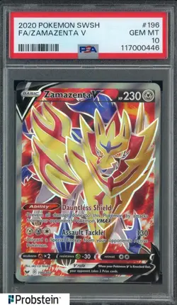 2020 Pokemon SWSH EN #196 Zamazenta V Full Art PSA 10 GEM MINT - Image 1