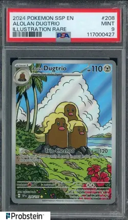 2024 Pokemon SSP EN #208 Alolan Dugtrio Illustration Rare PSA 9 MINT - Image 1
