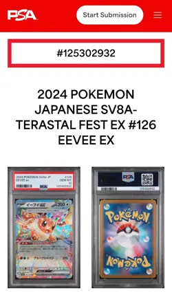 2024 POKEMON JAPANESE SV8a-JP TERASTAL FEST #126 EEVEE EX PSA 10 GEM MINT - Image 1