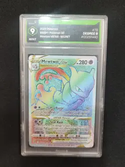Pokemon Mewtwo VSTAR 079/078 Rainbow Hyper Rare Pokemon Go TCG, Graded 9 - Image 1