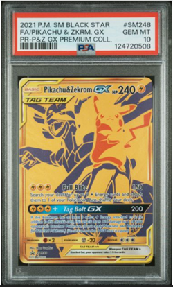 PSA 10 Pikachu & Zekrom GX Tag Team SM248 Promo Sun & Moon Pokemon Gold Card - Image 1