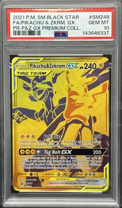 PSA 10 GEM MINT Pikachu & Zekrom GX SM248 Black Star Promo Holo Pokemon Card - Image 1