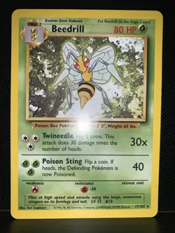 Pokemon TCG Beedrill Card 17/102 Base Set 1999 Ken Sugimori Vintage Card - Image 1