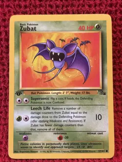 Zubat 57/62 Fossil 1st Edition Non-Holo Common Pokemon Card LP - Image 1