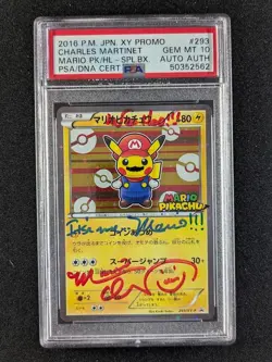2016 Pokemon Jpn Promo CHARLES MARTINET Signed MARIO PIKACHU 293/XY-P PSA 10 - Image 1