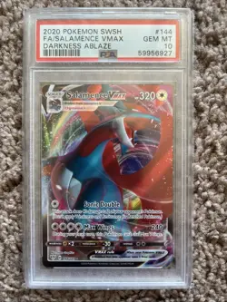 Pokemon Salamence VMAX Full Art SWSH 2020 Darkness Ablaze #144 PSA 10 GEM MINT - Image 1