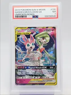 GARDEVOIR & SYLVEON GX 2019 POKEMON UNBROKEN BONDS RARE 130/214 PSA 7 Q1518 - Image 1