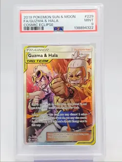 GUZMA & HALA 2019 POKEMON SUN & MOON FULL ART COSMIC ECLIPSE 229 PSA 9 Q1518 - Image 1
