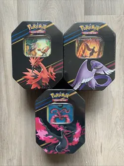 Pokemon TCG Crown Zenith Tin Set of 3 Galarian Articuno Zapdos Moltres SEALED - Image 1