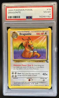 1999 Pokemon Fossil Dragonite #19/62 PSA 4 - Image 1