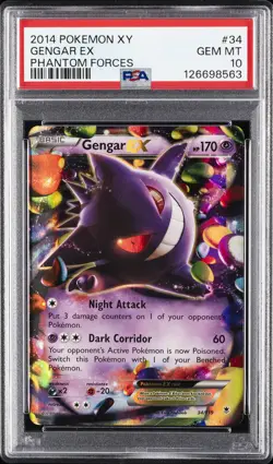 2014 POKEMON XY PHANTOM FORCES #34 GENGAR EX PSA 10 - Image 1