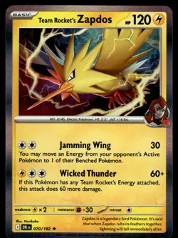 Team Rocket's Zapdos Holofoil 070/182 Rare SV10: Destined Rivals Pokemon - Image 1