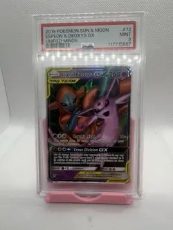 2019 POKEMON SUN & MOON UNIFIED MINDS #72 ESPEON & DEOXYS GX PSA 9 - Image 1