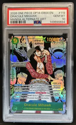 2026 One Piece Azure Sea's Seven Dracule Mihawk Manga Alt Art #OP14-119 PSA 10 - Image 1