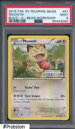2015 Pokemon XY AOR Build A Bear Workshop #67 Meowth PSA 9 MINT - Image 1