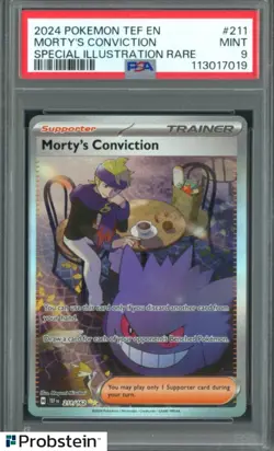 2024 Pokemon TEF EN Special Illustration Rare #211 Morty's Conviction PSA 9 MINT - Image 1