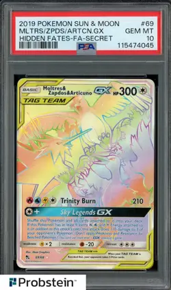 2019 Pokemon S & M Hidden Fates Secret #69 Moltres Zapdos Articuno Gx PSA 10 - Image 1