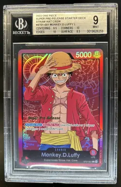 2022 One Piece Super Pre-Release Starter Straw Hat Monkey D Luffy #001 BGS 9 - Image 1