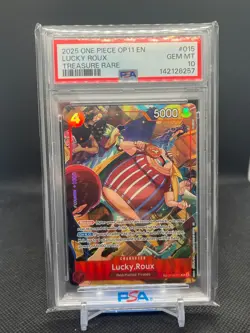 2025 ONE PIECE OP11-A FIST OF DIVINE SPEED #015 LUCKY ROUX TREASURE RARE PSA 10 - Image 1