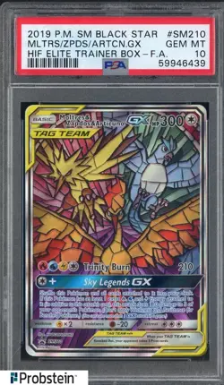 2019 Pokemon SM Black Star HIF ETB FA SM210 Moltres Zapdos Articuno PSA 10 - Image 1