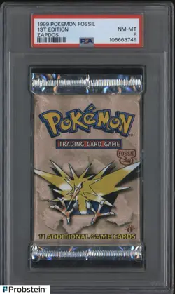 1999 Pokemon Fossil 1st Edition Foil Pack Zapdos Art PSA 8 NM-MT - Image 1