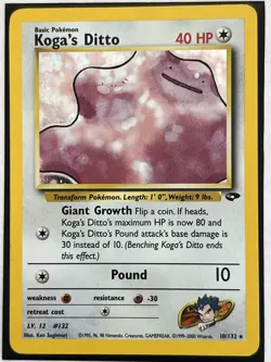 Koga's Ditto 10/132 Gym Challenge Unlimited Holo Rare Pokemon Card TCG LP #3 - Image 1